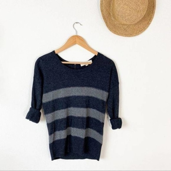 LOFT Gray Striped Metallic Crew Zip Sweater SP Small Petites - Picture 2 of 6